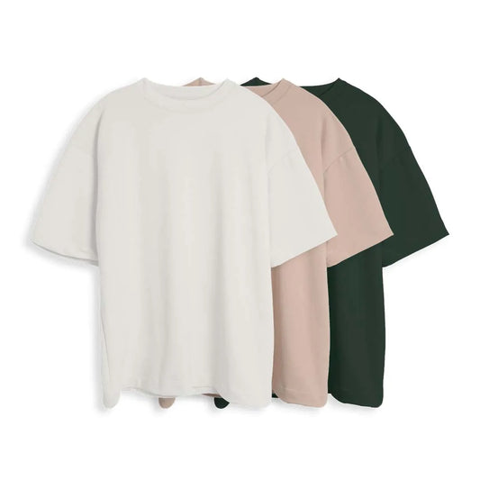 CAMISETA OVERSIZE X3 - (BLANCO, CAMEL, VERDE MILITAR)