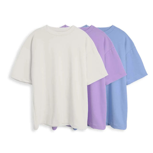 CAMISETA OVERSIZE X3 - (BLANCO, LILA, AZUL CIELO)