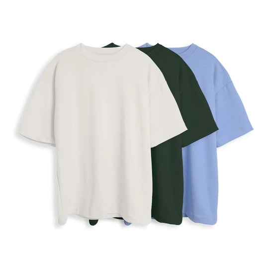 CAMISETA OVERSIZE X3 - (BLANCO, VERDE MILITAR, AZUL CIELO)