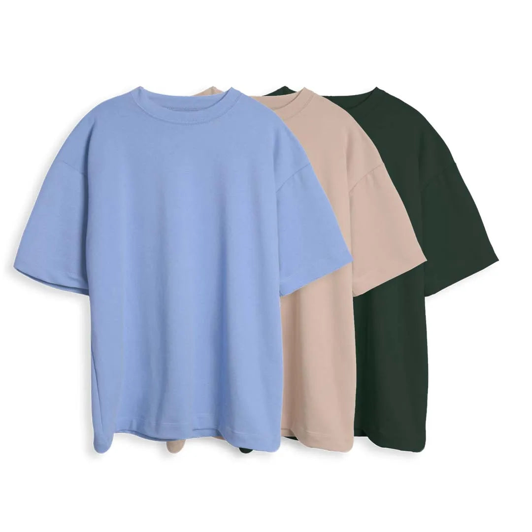 CAMISETA OVERSIZE X3 - (AZUL CIELO, CAMEL, VERDE MILITAR)