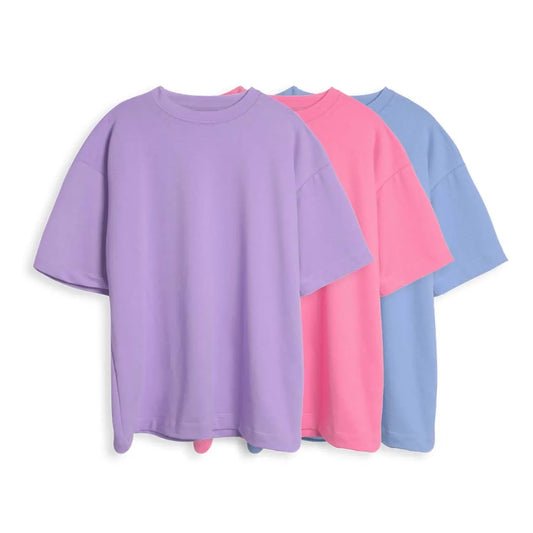 CAMISETA OVERSIZE X3 - (LILA, ROSA NEON, AZUL CIELO)