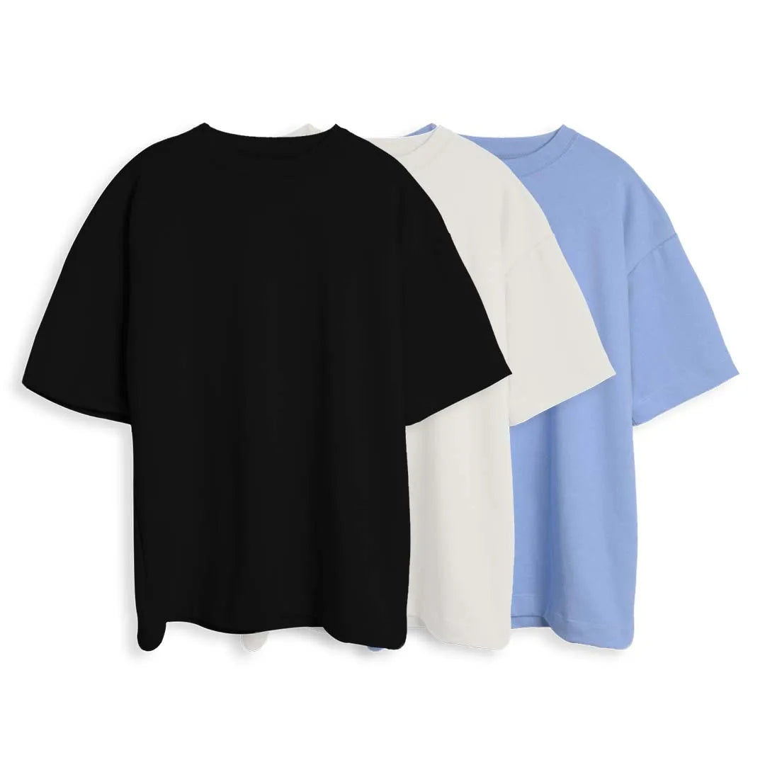 CAMISETA OVERSIZE X3 - (NEGRO, BLANCO, AZUL CIELO)