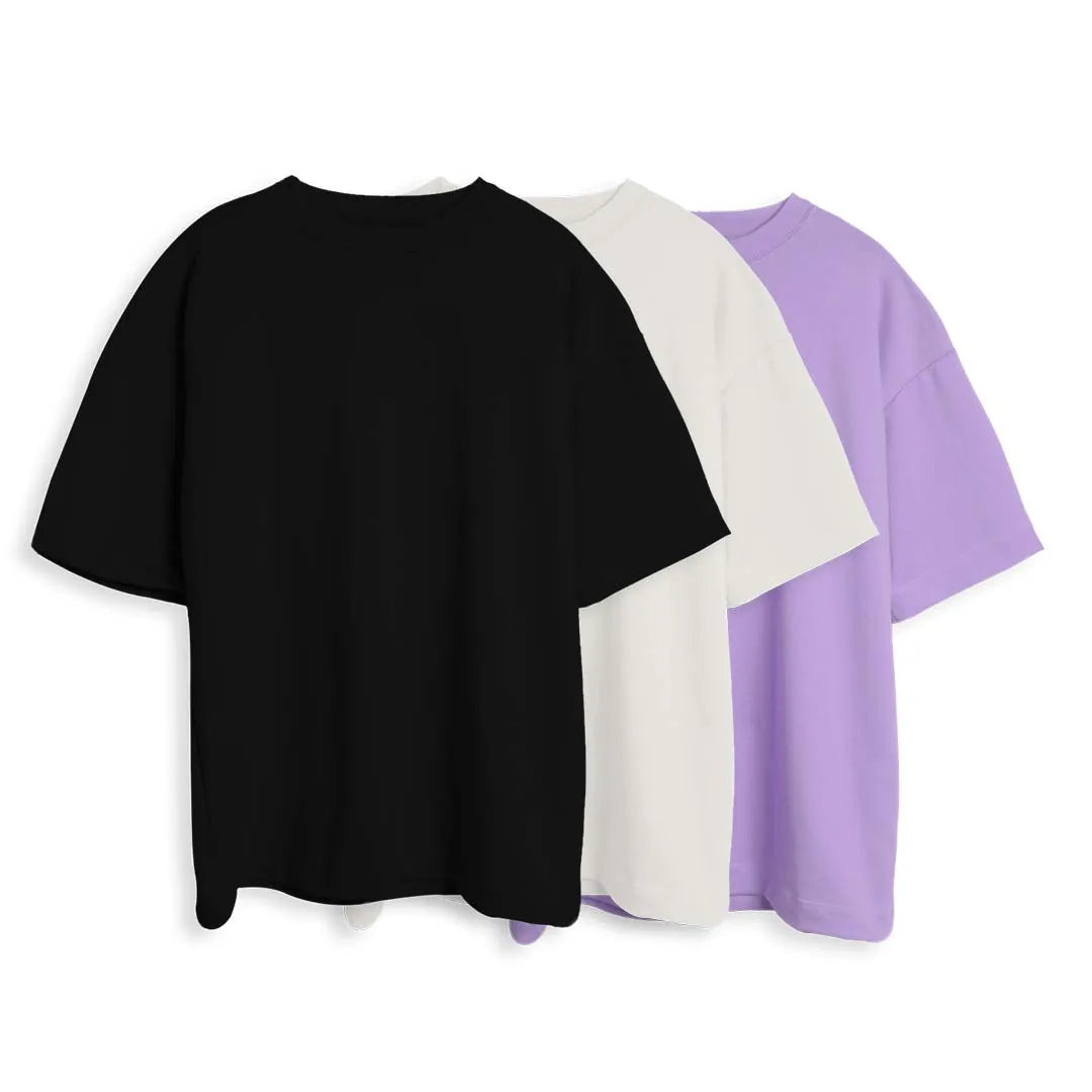 CAMISETA OVERSIZE X3 - (NEGRO, BLANCO, LILA)