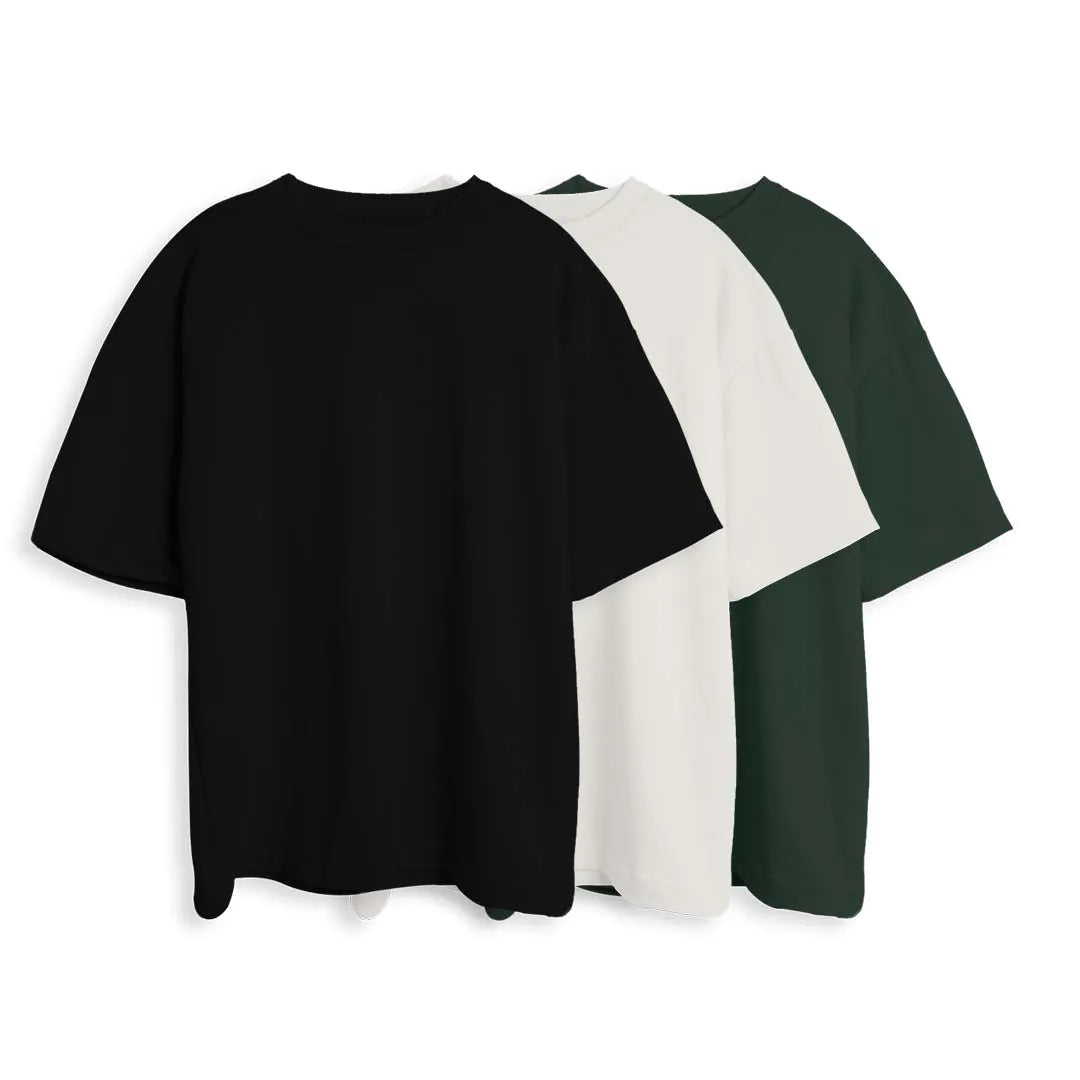 CAMISETA OVERSIZE X3 - (NEGRO, BLANCO, VERDE MILITAR)