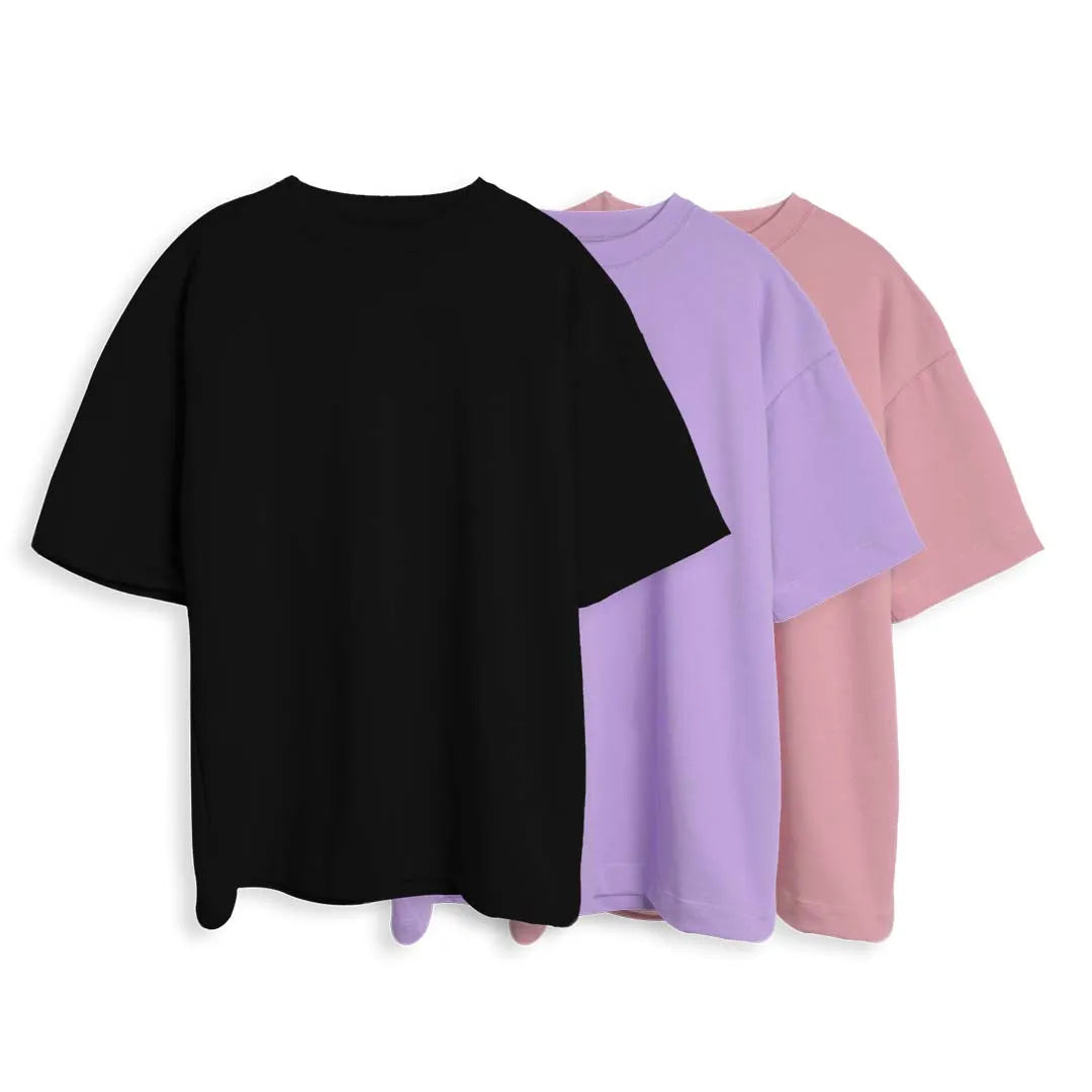 CAMISETA OVERSIZE X3 - (NEGRO, LILA, PALOROSA)