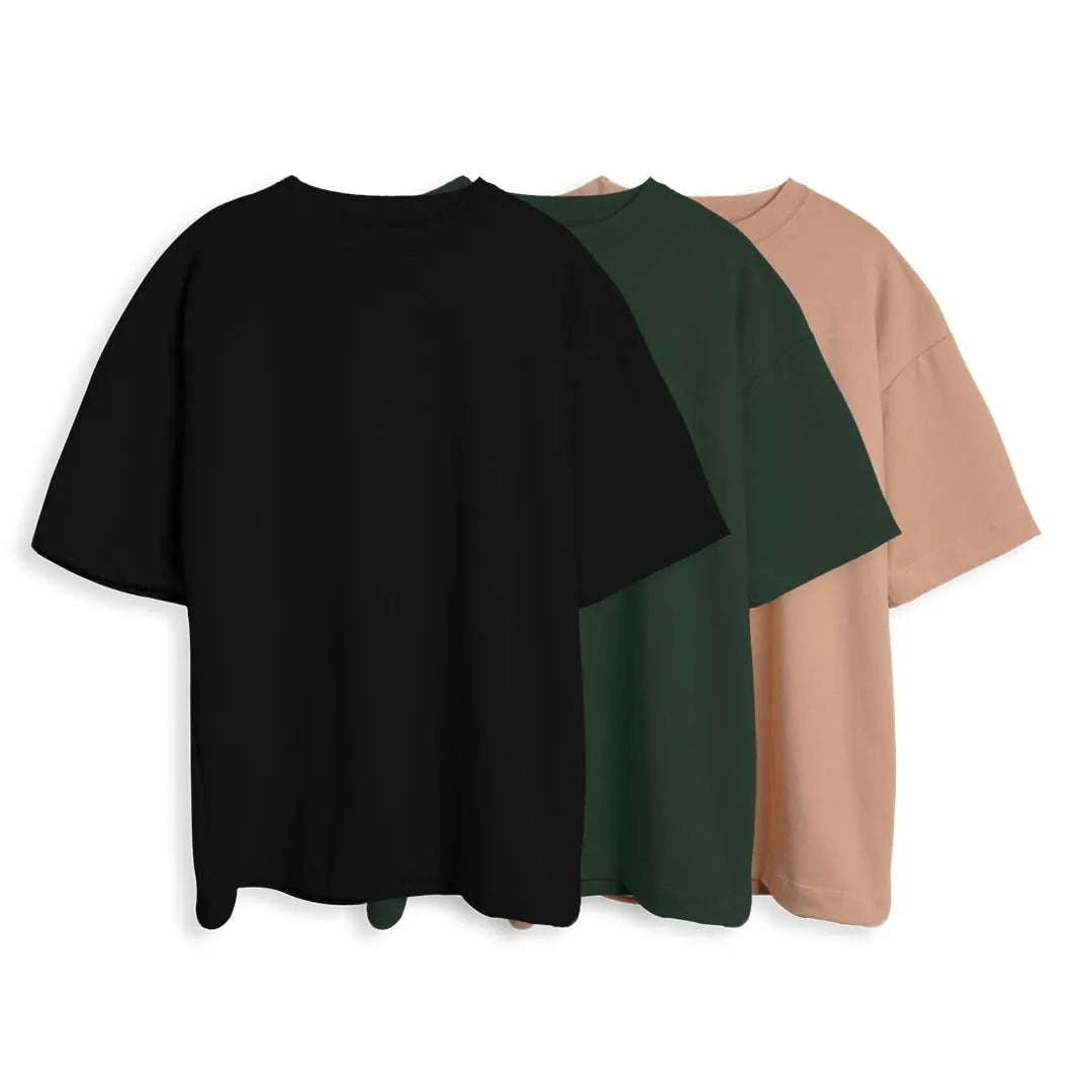 CAMISETA OVERSIZE X3 - (NEGRO, VERDE MILITAR, COCOA)