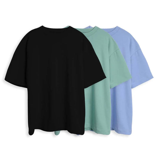 CAMISETA OVERSIZE X3 - (NEGRO, OLIVA, AZUL CIELO)