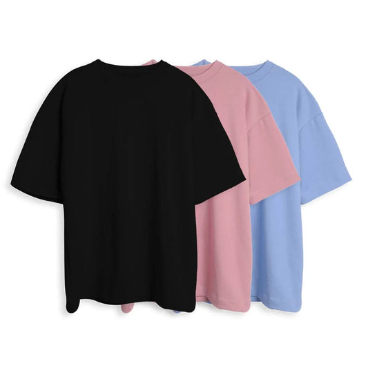 CAMISETA OVERSIZE X3 - (NEGRO, PALOROSA, AZUL CIELO)