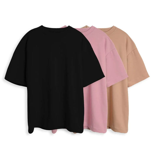 CAMISETA OVERSIZE X3 - (NEGRO, PALOROSA, COCOA)