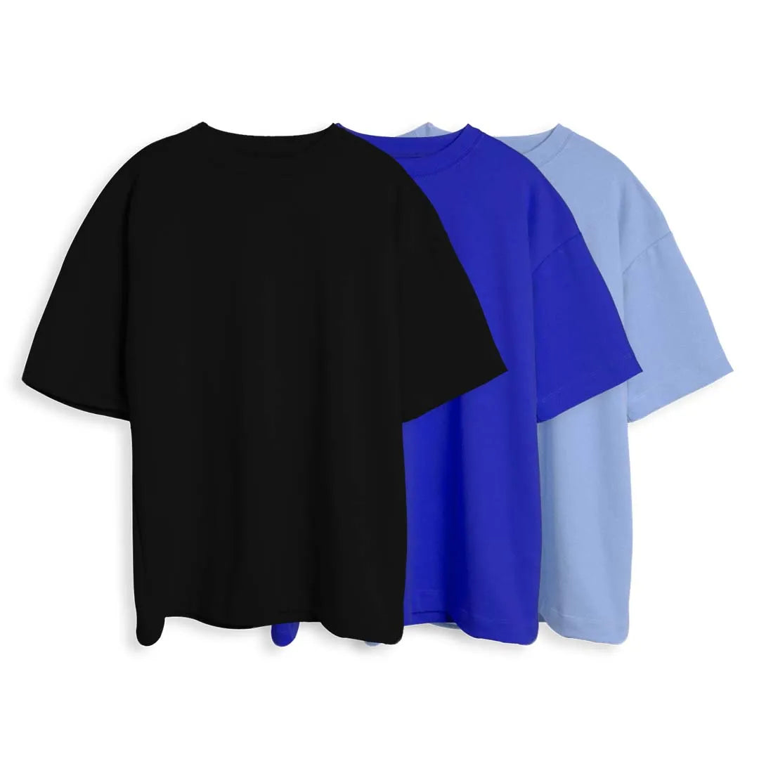 CAMISETA OVERSIZE X3 - (NEGRO, AZUL REY, AZUL CIELO)